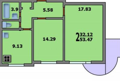 Двухкомнатная квартира в доме П-3М