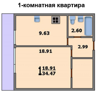 Однокомнатная квартира в доме И-522А