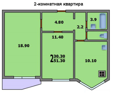 Двухкомнатная квартира в доме П-44Т