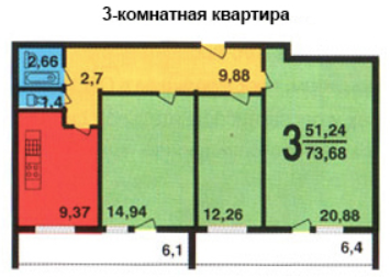 Трехкомнатная квартира в доме Башня Вулыха